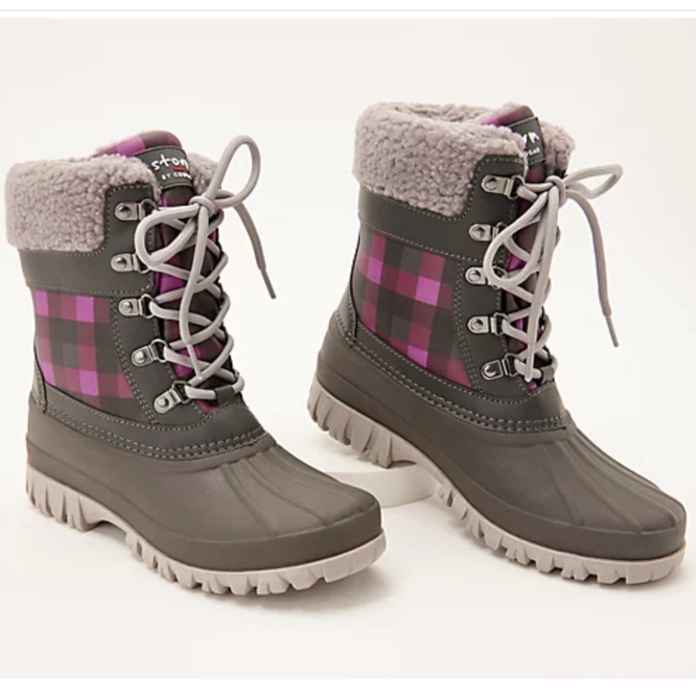 Cougar Waterproof Lace-Up Carlisle Winter Snow Boots Size 8 Charcoal/Orchid